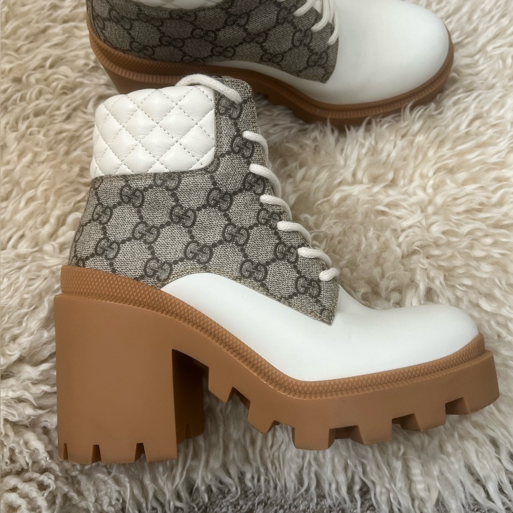 Gucci GG Canvas Quilted Leather Platform Boots – Ivory/Tan - Picture 8 of 16